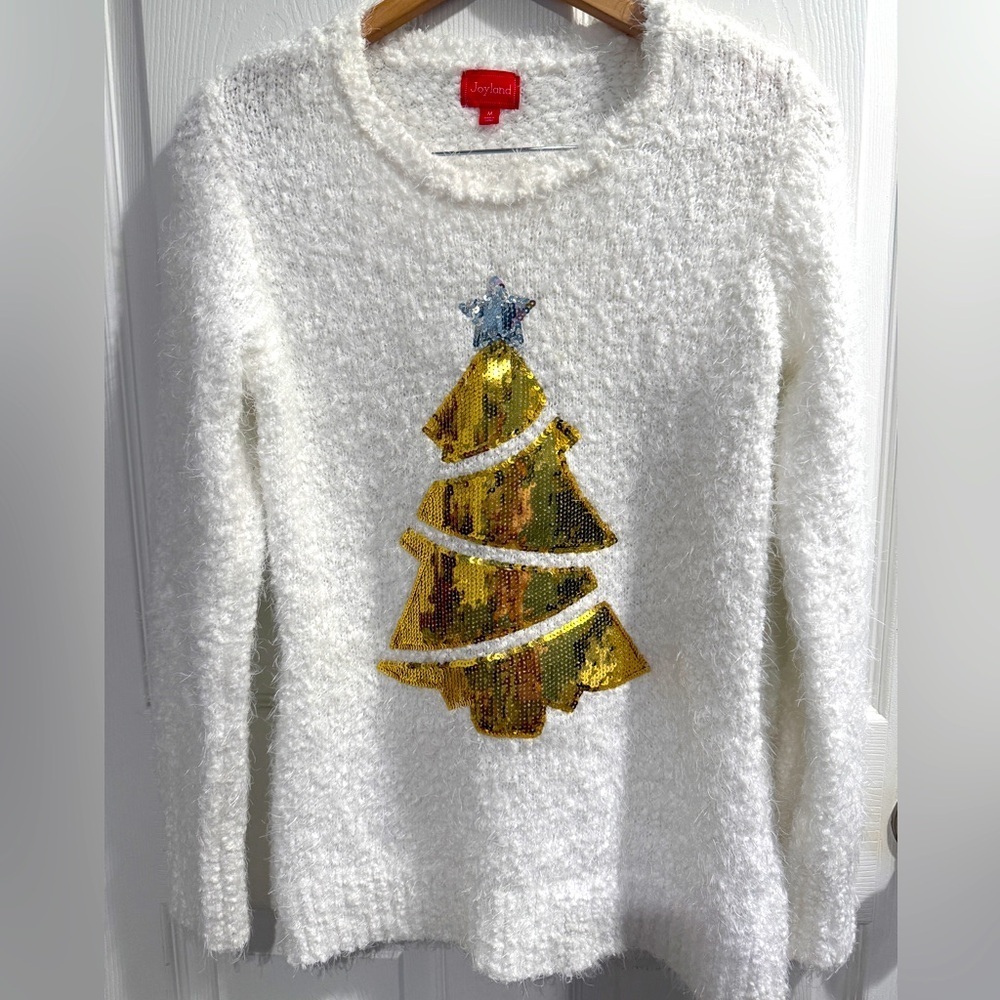 Joyland Gold Christmas Tree Fuzzy Cozy Crew Neck Sweater🎄